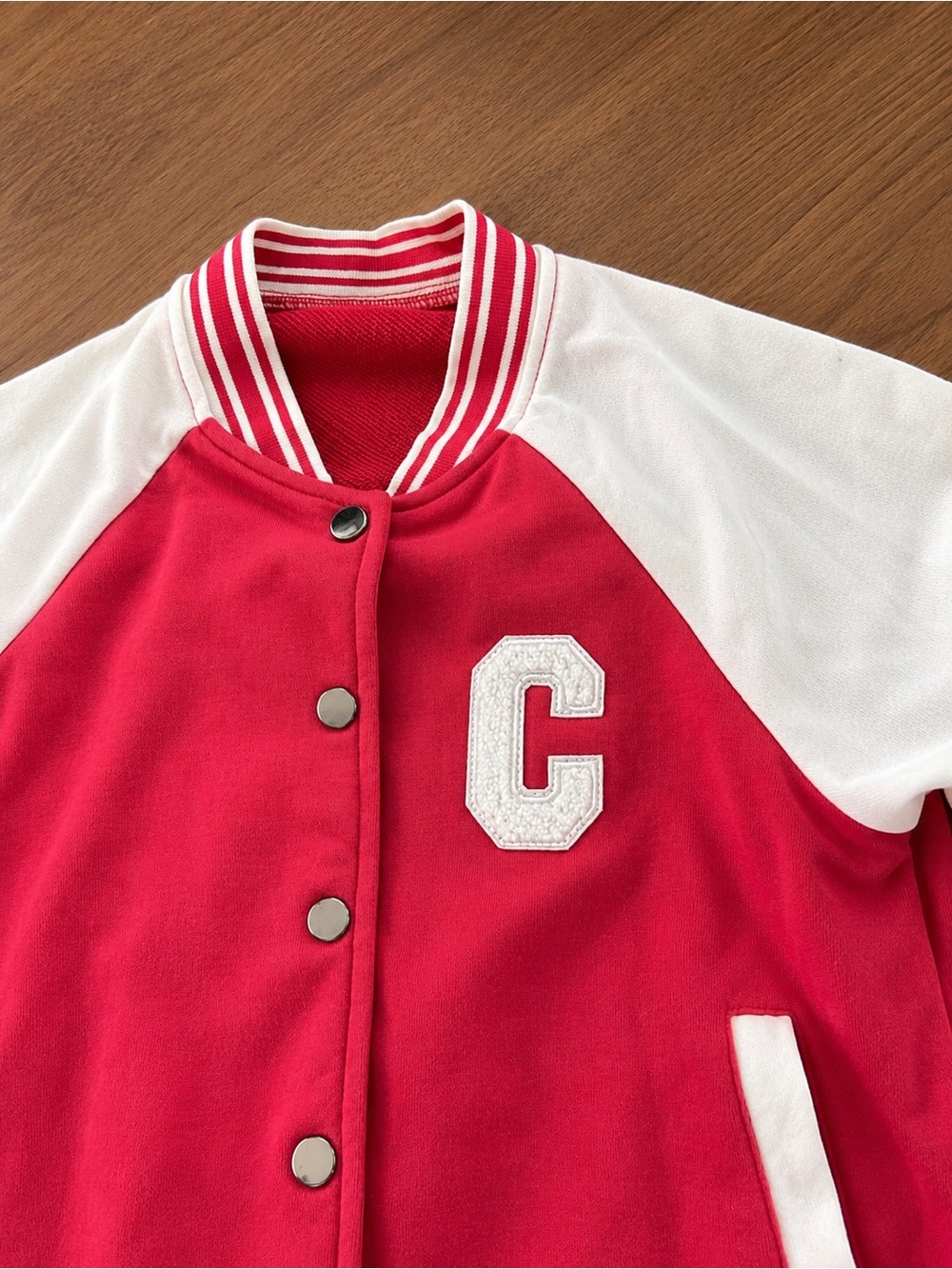 SHEIN Red and White Kids Varsity Jacket with 'C' Patch - Picture 3 of 3